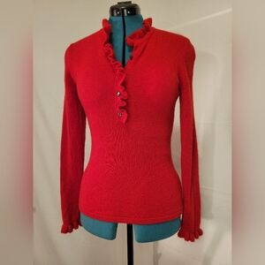 Charter Club Red 100% Cashmere Sweater w/ Ruffle Detail US S